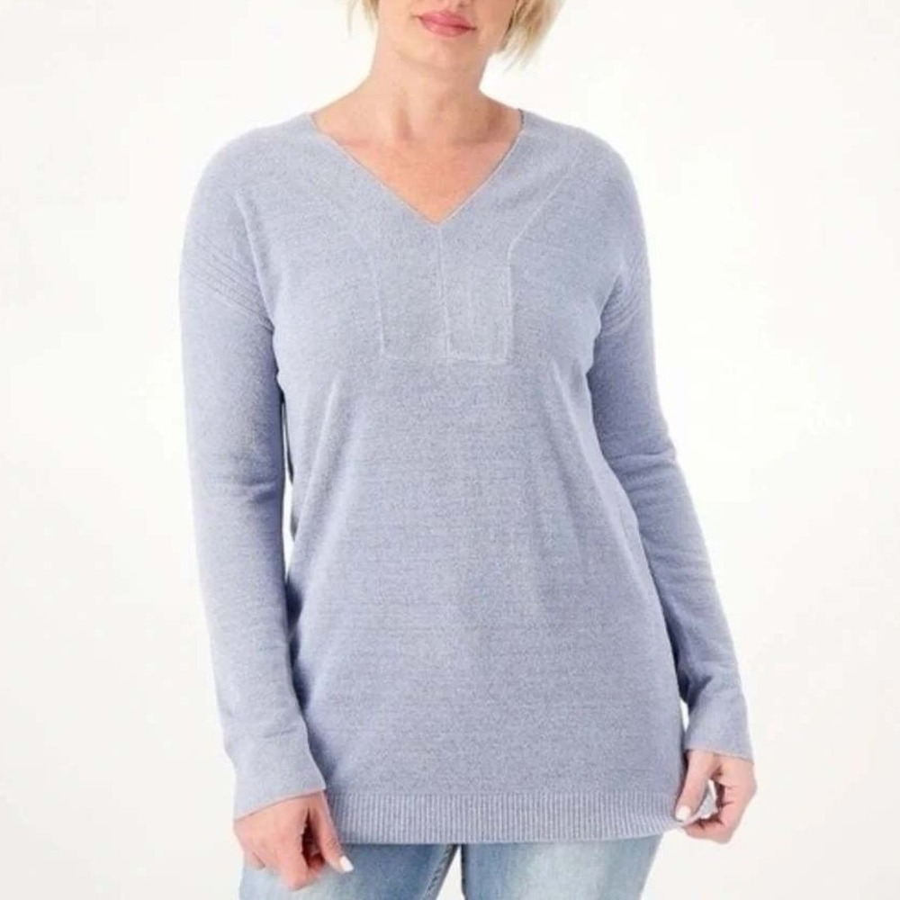 Barefoot Dreams CozyChic Ultra Lite V-Neck Tunic Sweater Plus Size 1X Blue EUC